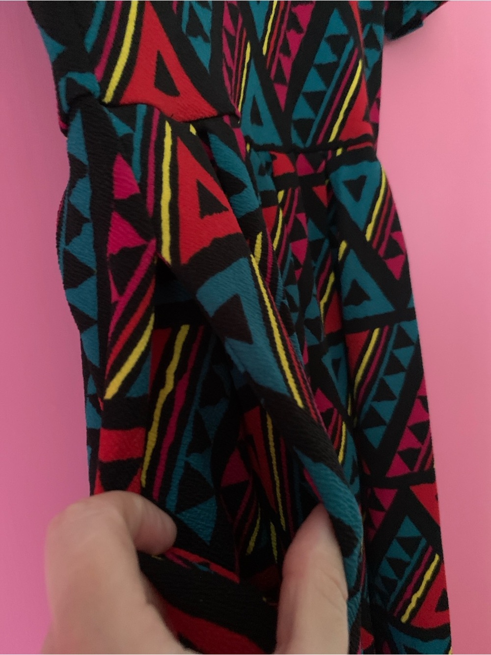 LuLaRoe Multicolor Geometric Fit & Flare Dress - Teal, Red, Black Print XS - Picture 3 of 12